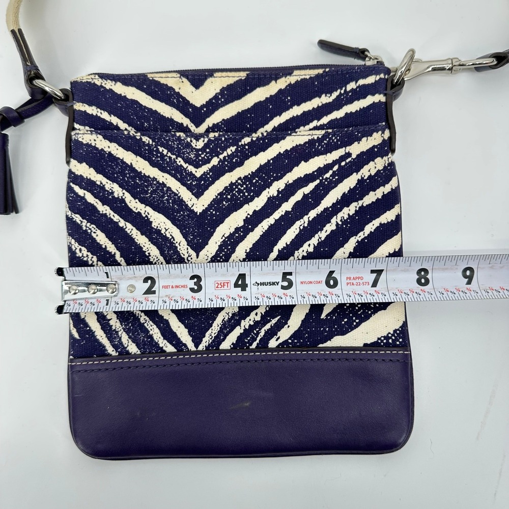 Coach Legacy Zebra Print Canvas Leather Trim Crossbody Bag Purse Purple 23410 - Picture 9 of 13
